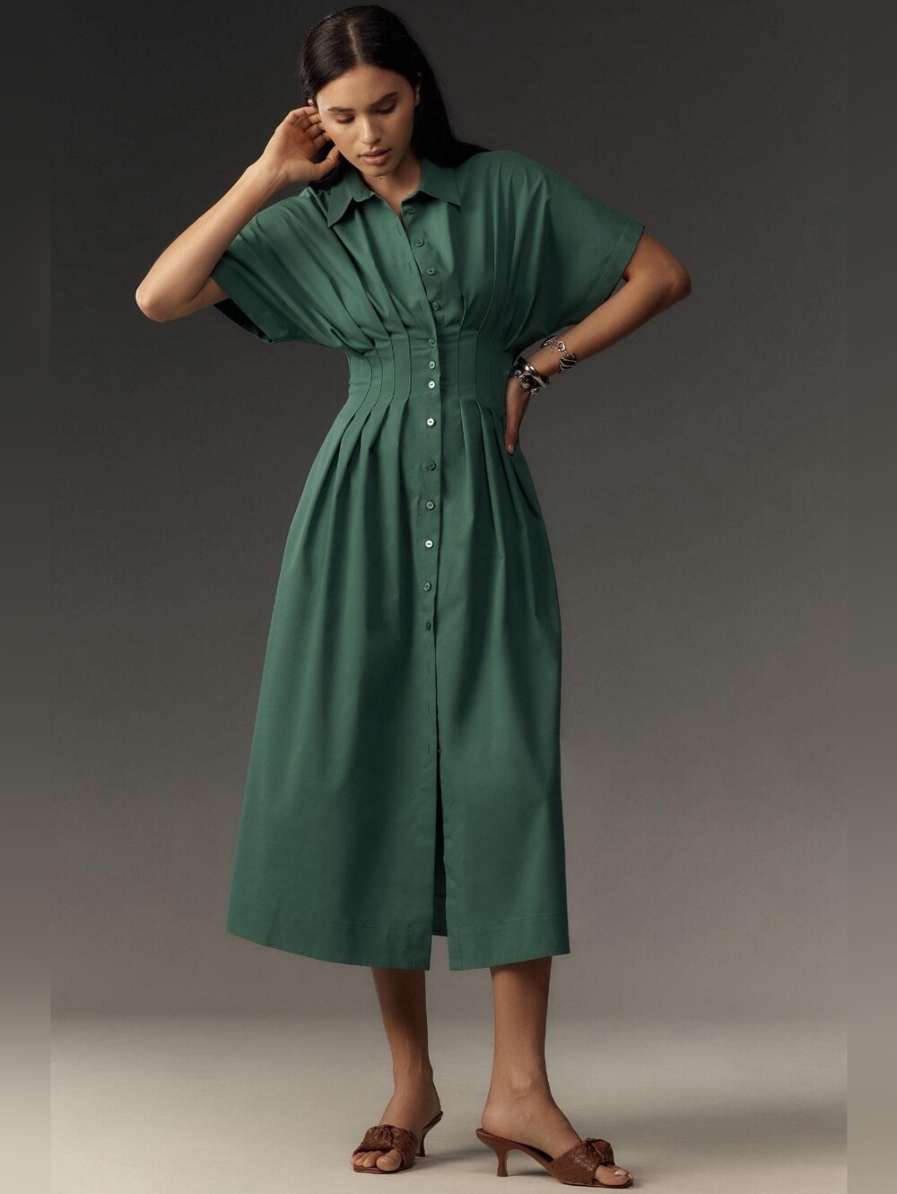 ANTHROPOLOGIE X EXQUISE The Tobie Shirt Dress Green Medium